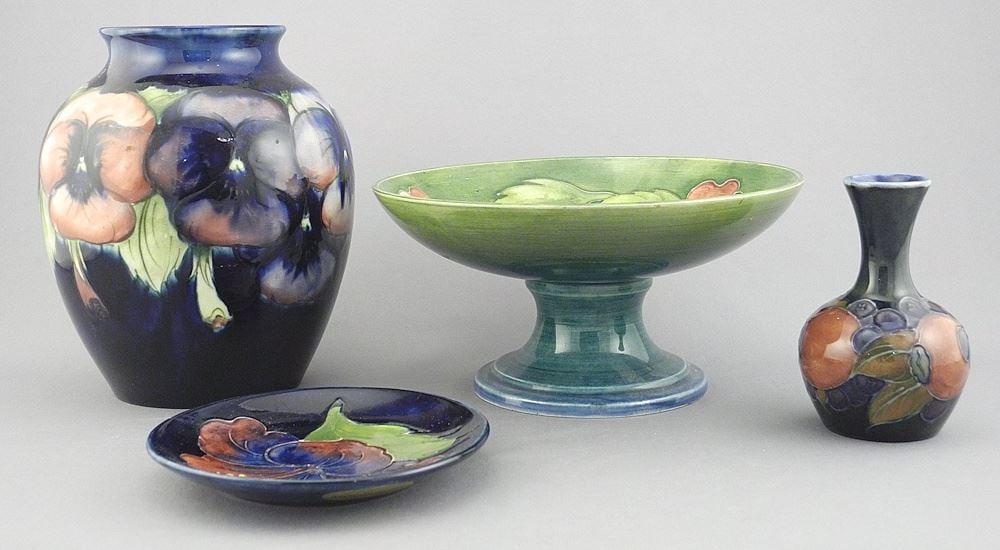 Collection of Four Moorcroft Items: Tallest 6" Pansy Vase. (1 of 4)