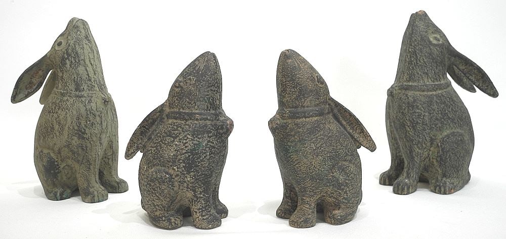 Four Japanese Cast Iron "Rabbit" Garden Ornaments, 7 3/4"h. (1 of 4)