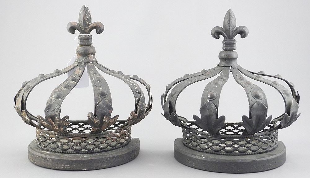 Pair of Vintage Metal "Crown" Bookends, 7 7/8"h.: Pair of Vintage Metal "Crown" Bookends, 7 7/8"h.