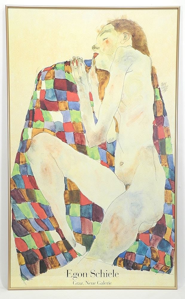 Colour Print by Egon Schiele, 38 1/2 " x 23", "Nude Study".: Colour Print by Egon Schiele, 38 1/2 " x 23", "Nude Study".
