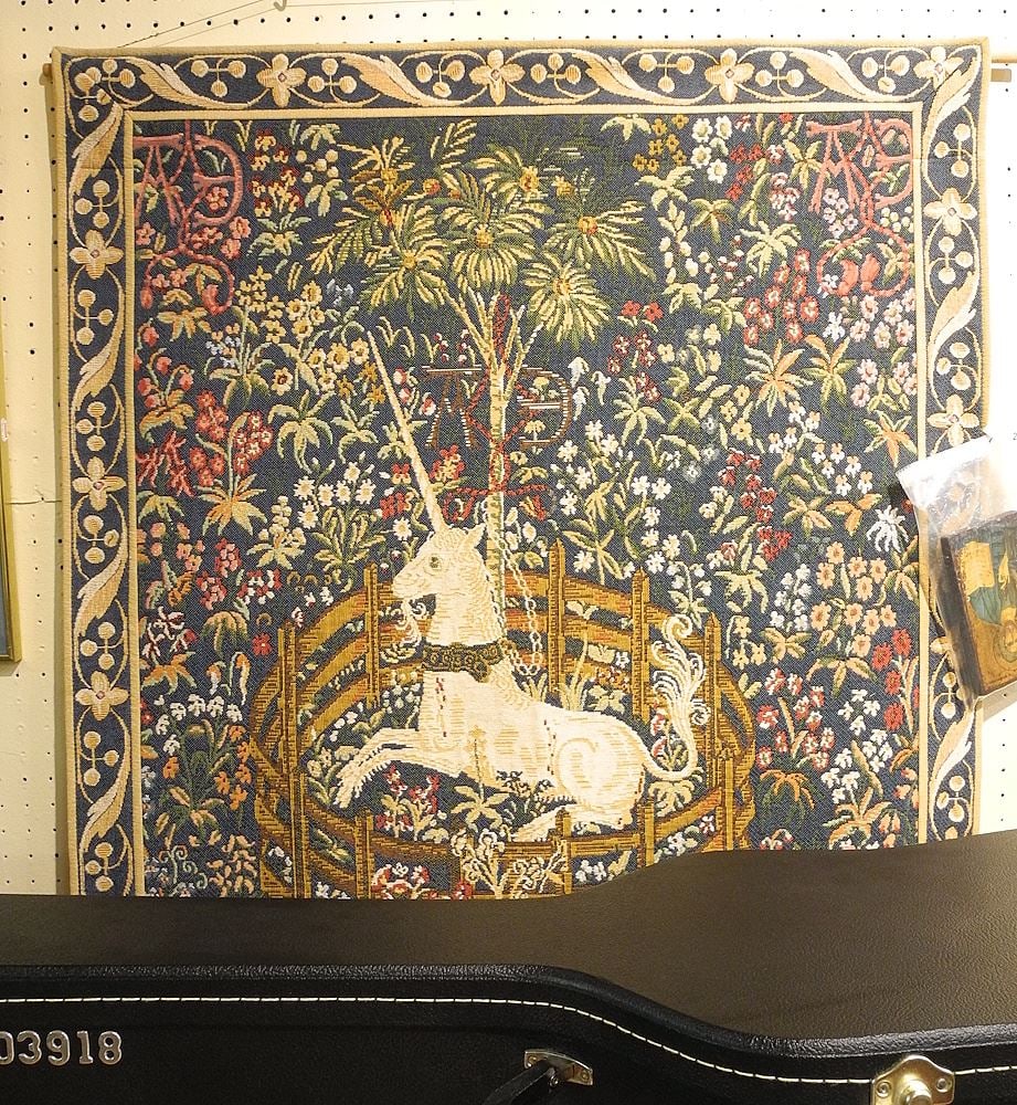 Medieval Style Unicorn Tapestry Approximately 45 1/2 x 34", by Goblys France, 6 1/8"h &.. (1 of 2)