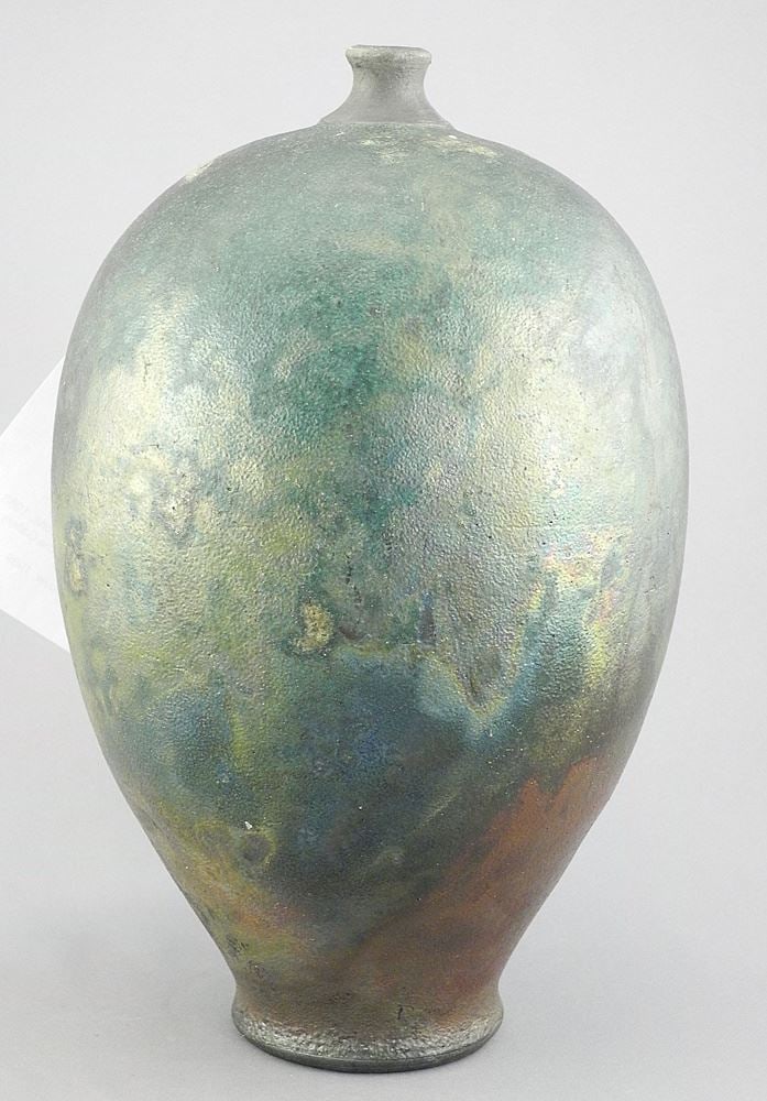 Raku Vase signed (Robin) Righton, 10 1/2"h. (1 of 3)