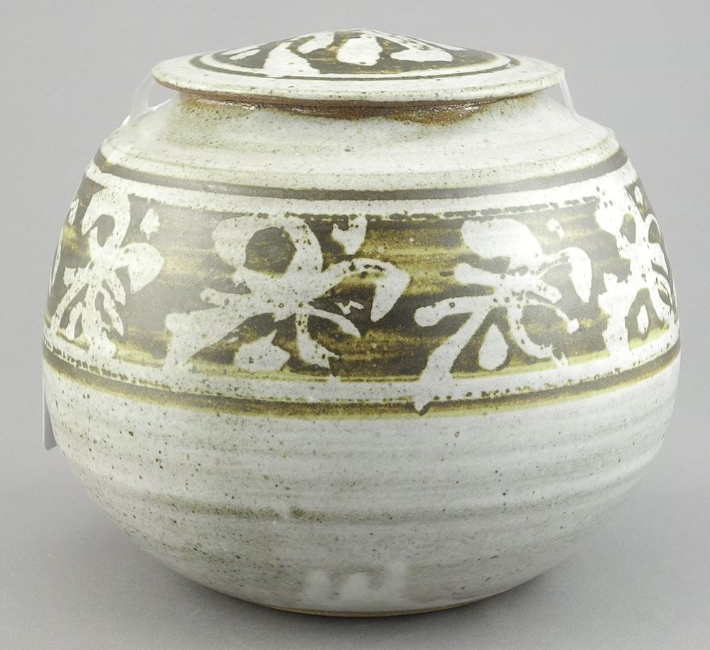 Stoneware Covered Jar signed (Robin) Righton'72. (1 of 3)