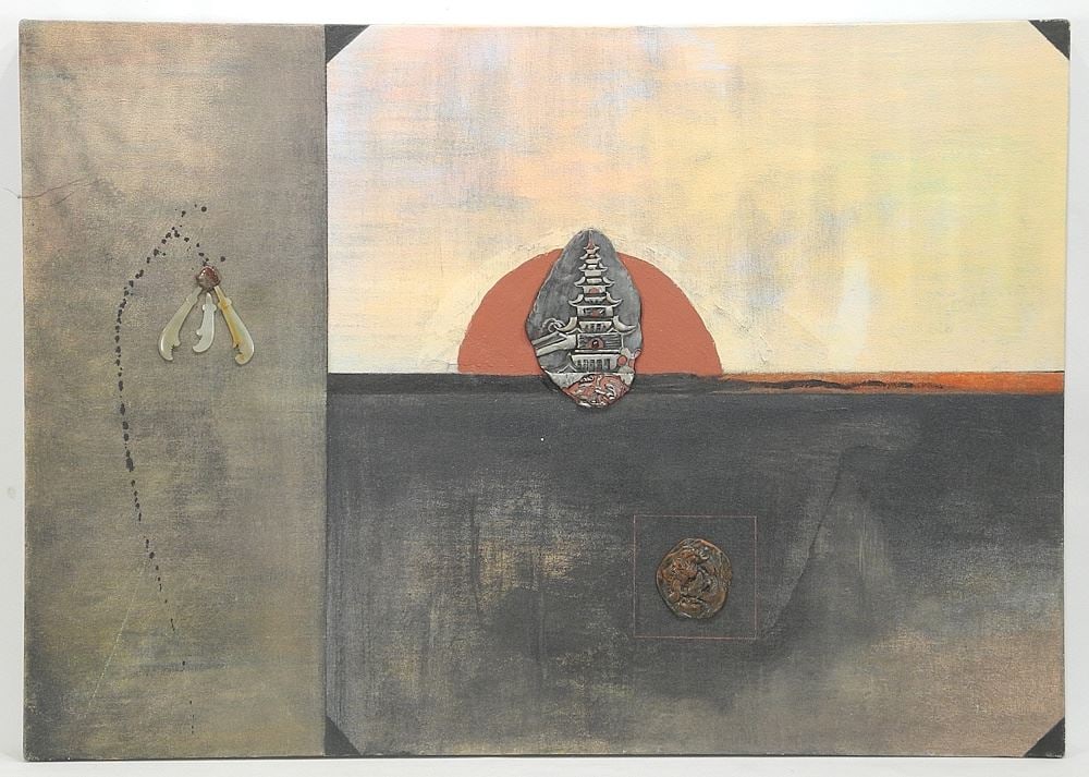 Oil & Mixed Media on Canvas signed Lina Cook 1996 Verso, 24 x 34"The Shadow of the Unconcious". (1 of 2)