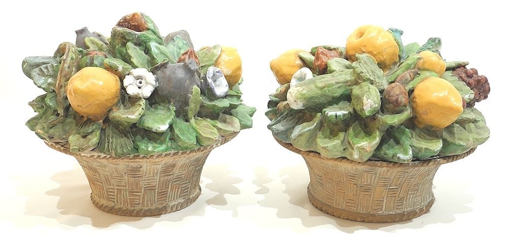 Pair of Italian Glazed Pottery Fruit Baskets, 8 1/2 x 10 1/2" Diam. (chipping noted). (1 of 4)