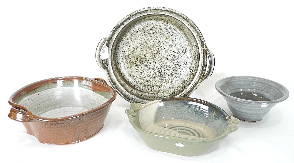 Four Stoneware Dishes with Impressed Mark of Gerhard Kozel.: Four Stoneware Dishes with Impressed Mark of Gerhard Kozel.
