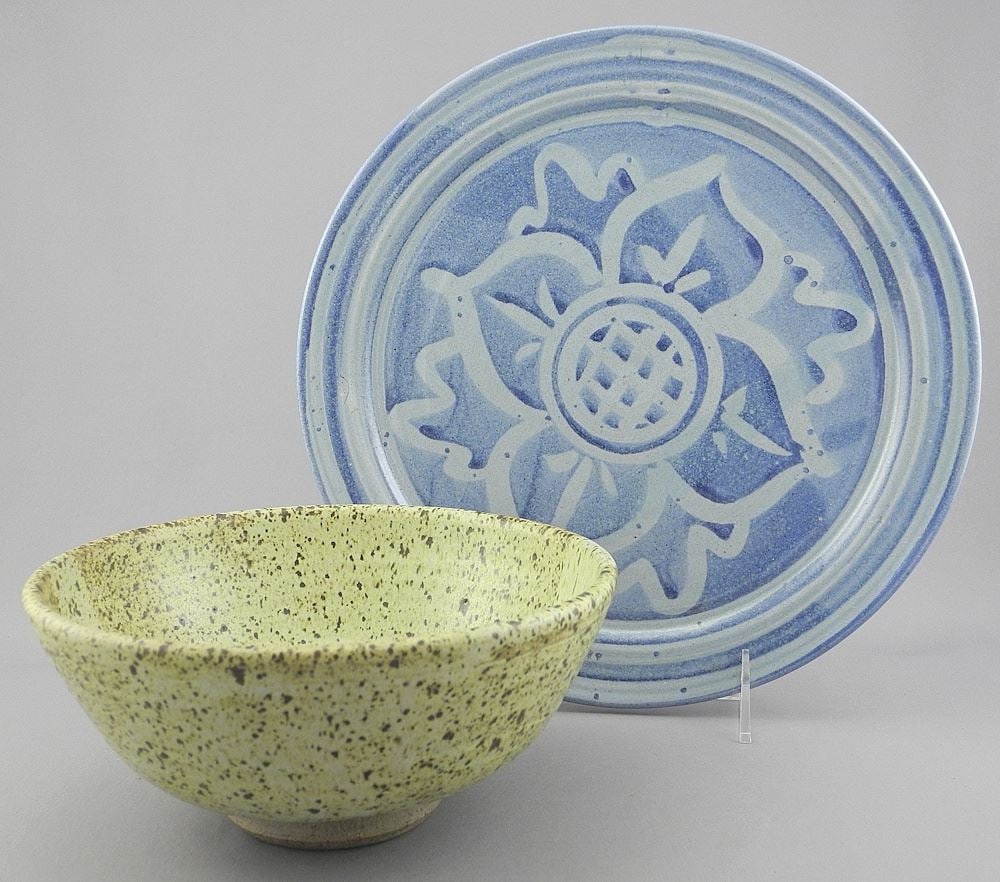 Two Hornby Island Pottery Items: Bowl/Bob Phillips & Dish/Susan Crowe , 7 3/8 & 10 1/4" Diam. (1 of 5)