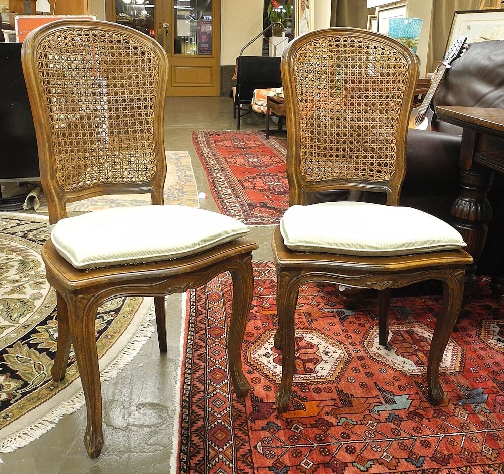 Four French Birch Cane Inset Salon Chairs.: Four French Birch Cane Inset Salon Chairs.