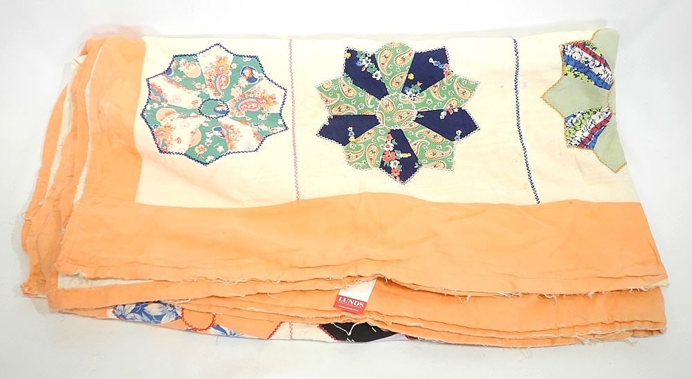 Old Patchwork Quilt Apx. 6 x 5' (condition noted).: Old Patchwork Quilt Apx. 6 x 5' (condition noted).