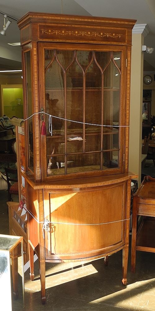 Inlaid Mahogany Tall Cabinet, 71 1/2"h.: Inlaid Mahogany Tall Cabinet, 71 1/2"h.