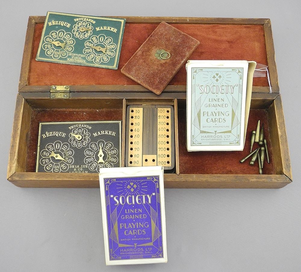 De La Rue & Co. London Bezique Parquetry Gaming Set, 11 1/2"w, NO EXPORT.: De La Rue & Co. London Bezique Parquetry Gaming Set, 11 1/2"w, NO EXPORT.