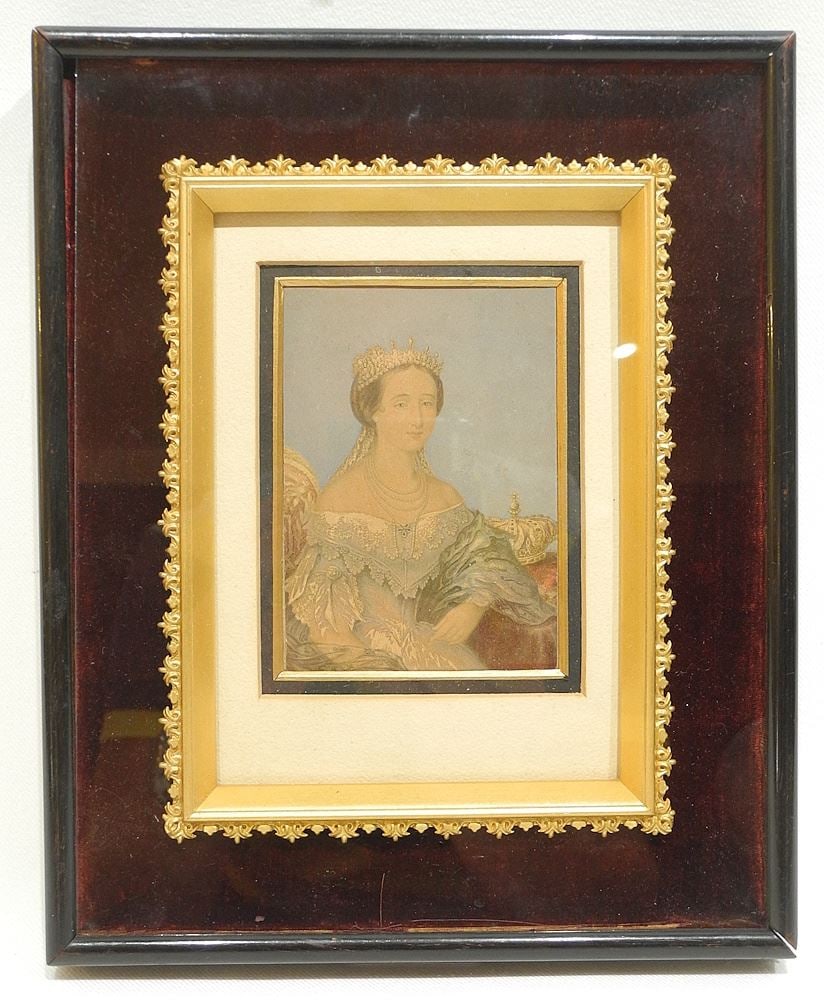 Miniature Portrait in Gilt Frame, 4 x 3", "Empress Eugenie, Wife of Napolean III". (1 of 2)