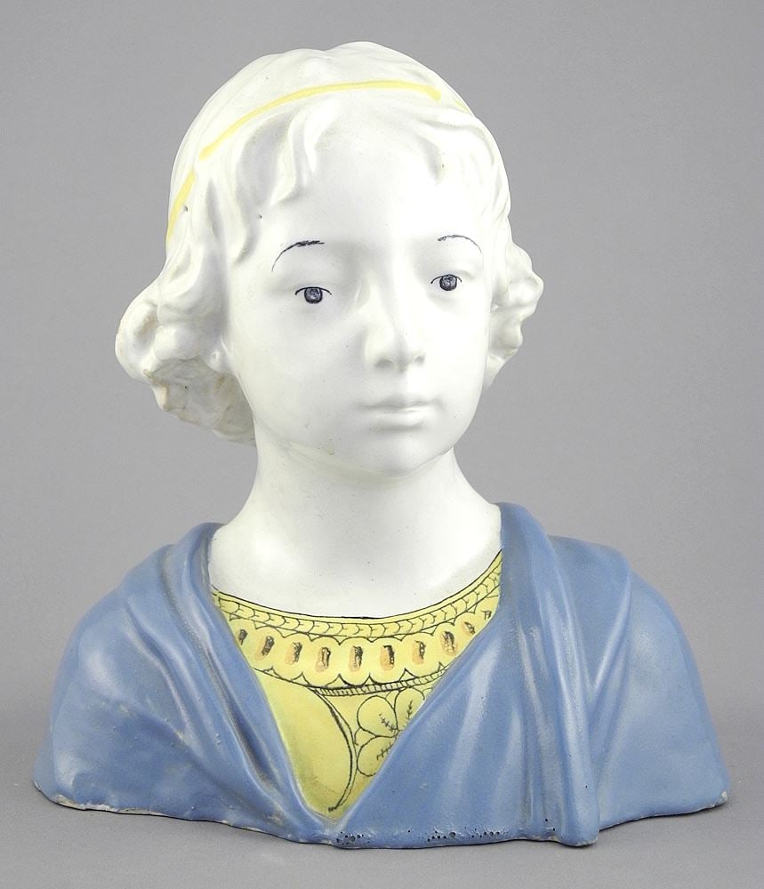 Ulisse Cantagalli Earthenware Bust, Interior Marked, 7 1/2"h.: Ulisse Cantagalli Earthenware Bust, Interior Marked, 7 1/2"h.