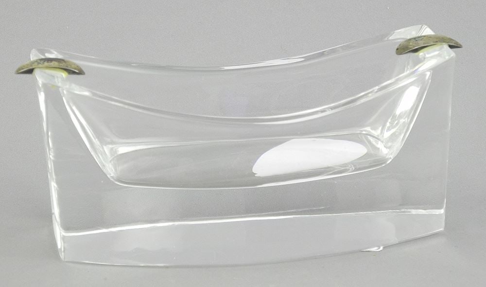 Daum France Crystal Cindrier with Silver Rests, 5 7/8"w.: Daum France Crystal Cindrier with Silver Rests, 5 7/8"w.