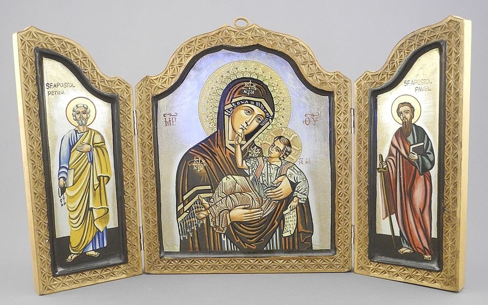 Romanian Orthodox Triptych Icon, 8 x 13 1/2". (1 of 2)