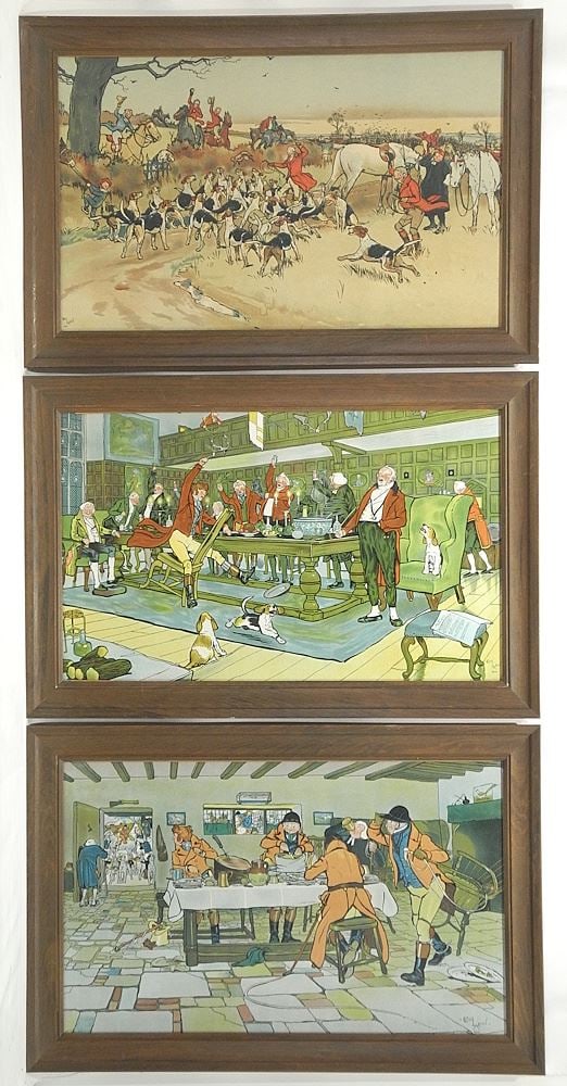 3 Colour Prints by Cecil Aldin, 14 1/2 x 23 3/4", "The Fallowfield Hunt".: 3 Colour Prints by Cecil Aldin, 14 1/2 x 23 3/4", "The Fallowfield Hunt".