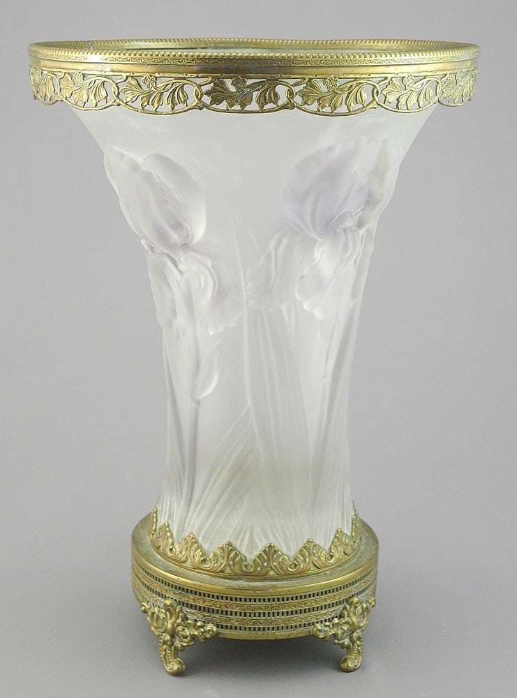 Barolac Josef Inwald Weil Frosted Glass Tulip Vase with Metal Mounts (rim noted). (1 of 4)