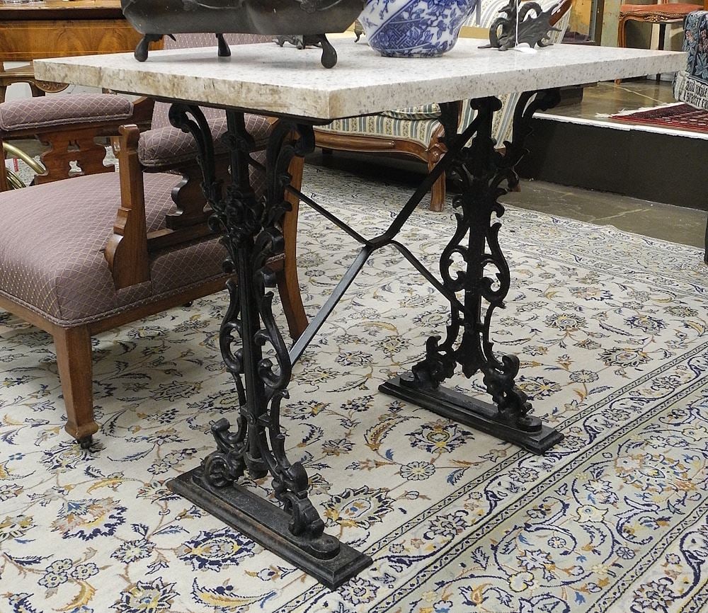19th C. Cast Iron & Marble Pub- Style Table, 33 3/8"w. (1 of 2)