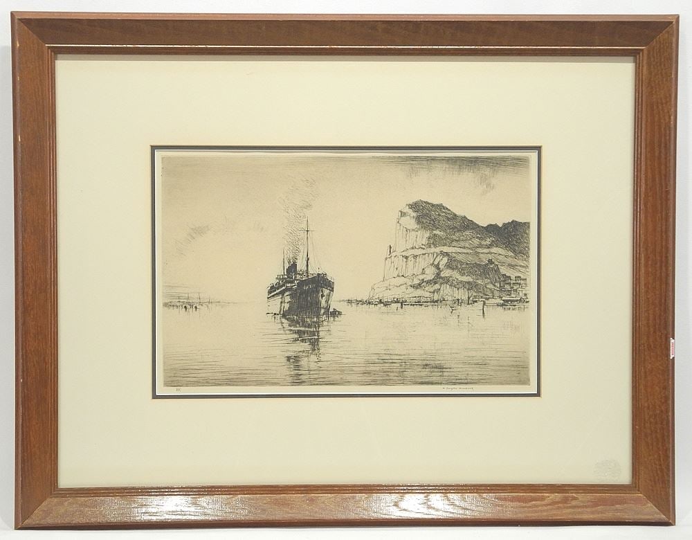 Etching signed ?????, 10 x 15 1/2", "Gibraltar".: Etching signed ?????, 10 x 15 1/2", "Gibraltar".