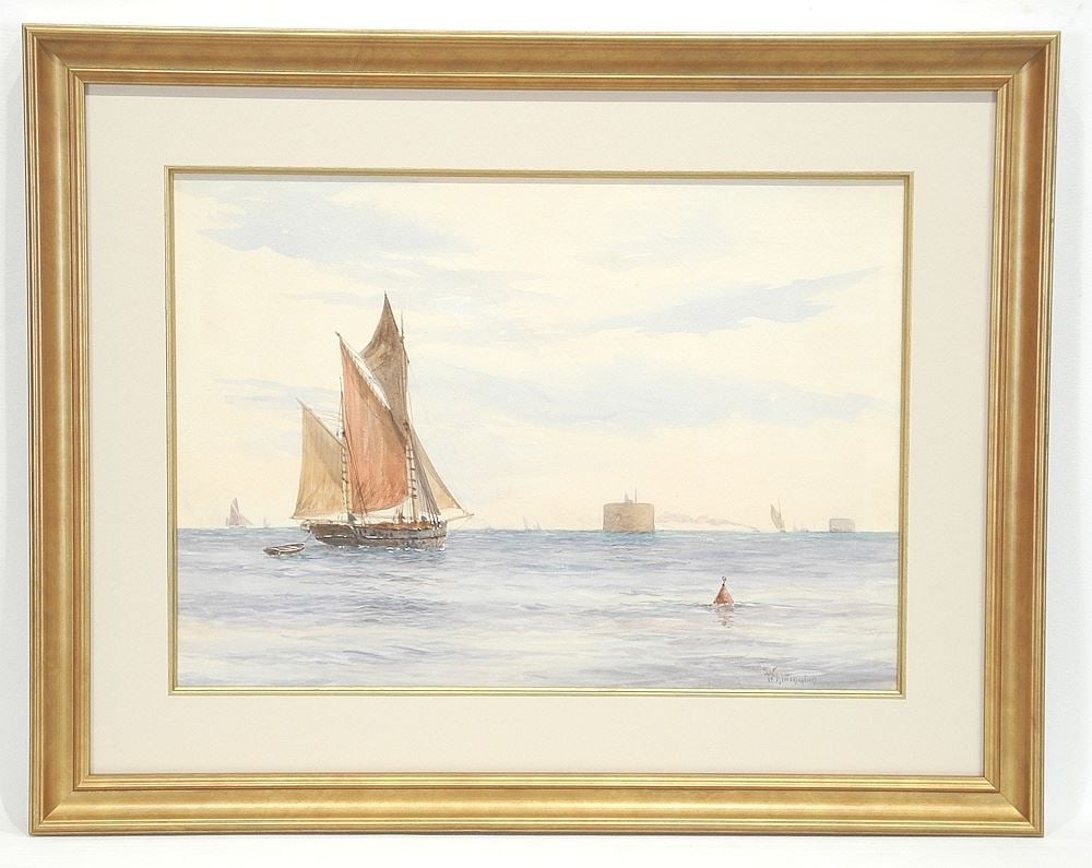 Watercolour signed W.(William) G. Whittington, 10 1/2 x 14 3/4", "Late Afternoon off...". (1 of 4)