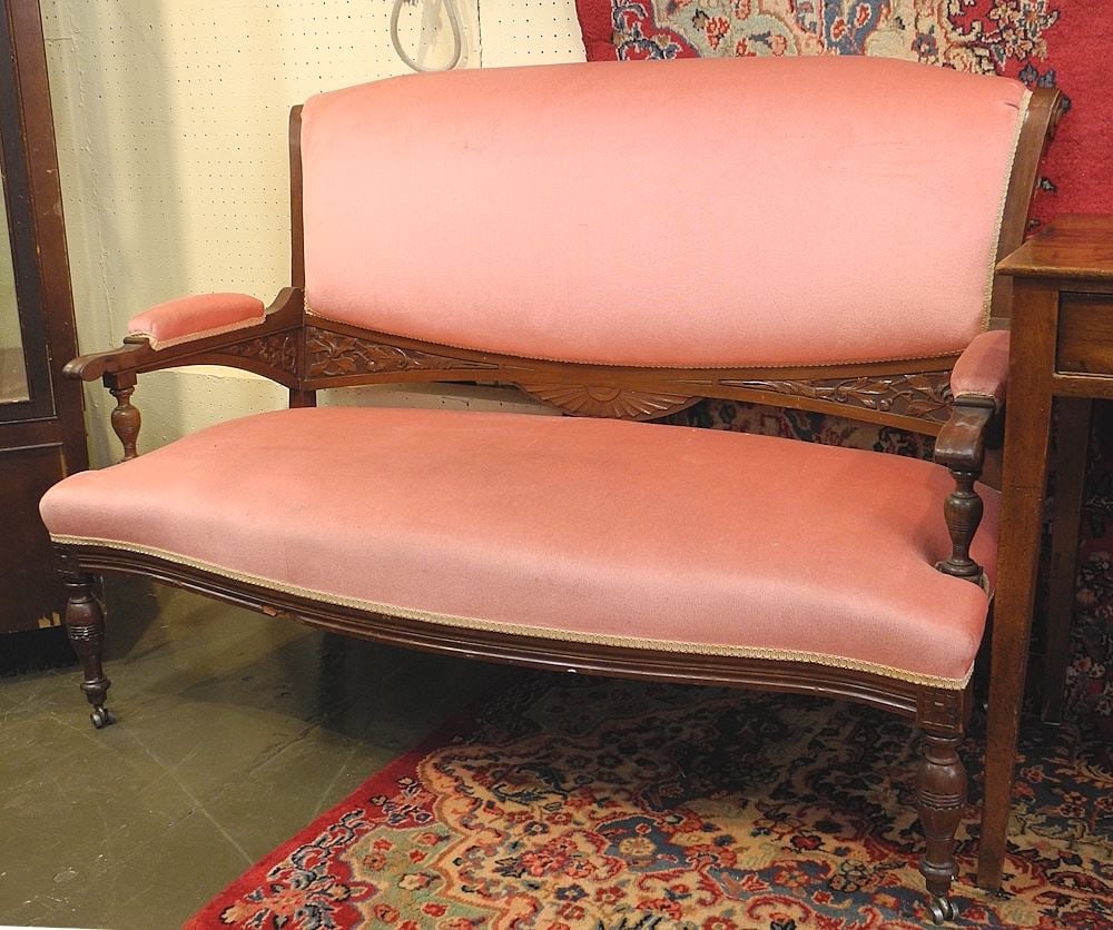 Carved Mahogany Settee, C.1900, 54"w.: Carved Mahogany Settee, C.1900, 54"w.
