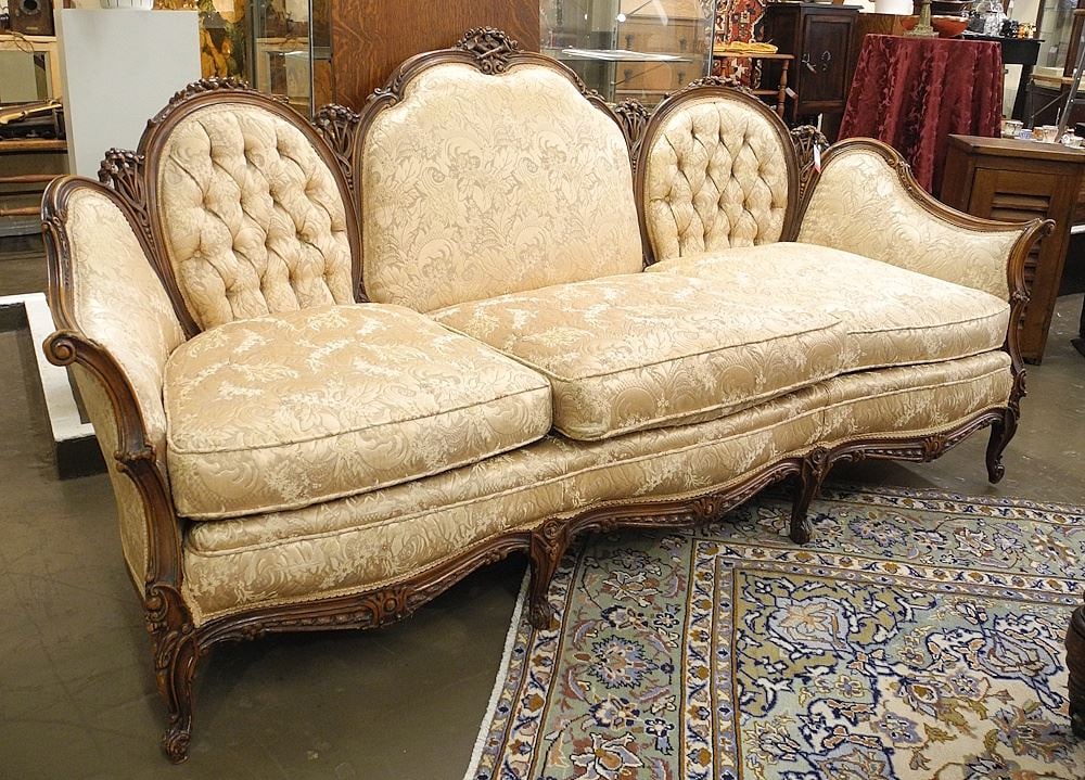 French Button Tufted Cameo Back Sofa, Approximately 81"L. (1 of 2)