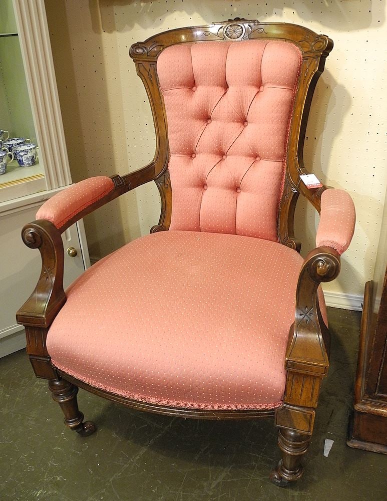 Victorian Upholstered Open Armchair.: Victorian Upholstered Open Armchair.