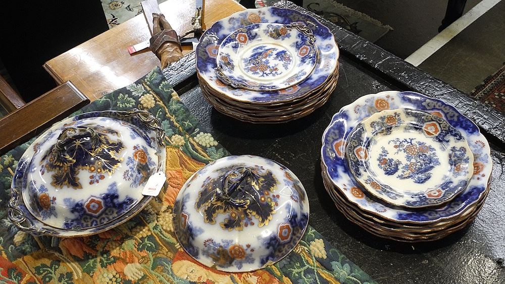 Group of C.1840 Transfer Print Dinner Ware, Damaged All Over, 18 pcs. (1 of 1)