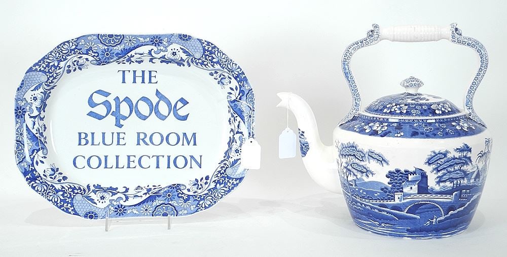 Spode "Blue Room" Platter (14 3/8") & "Tower" Teapot.: Spode "Blue Room" Platter (14 3/8") & "Tower" Teapot.
