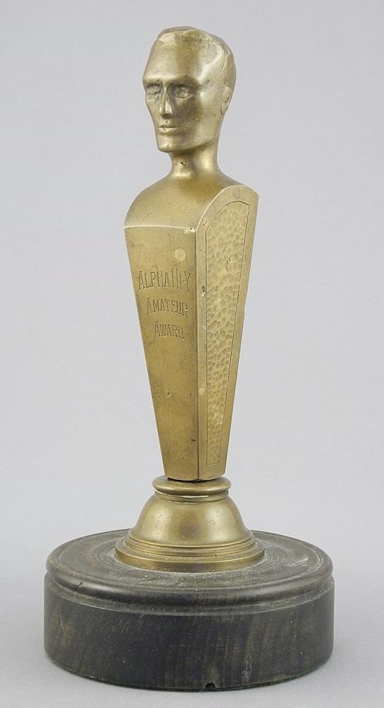 Early 20th C. "Alpha Hi-Y Amateur Award" Copper Alloy Trophy on Wood Plinth, 8"h. (1 of 4)