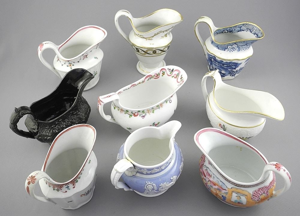 Nine 19th C. Sauce Boats or Cream Jugs, 3 7/8 - 5"h. (1 of 3)