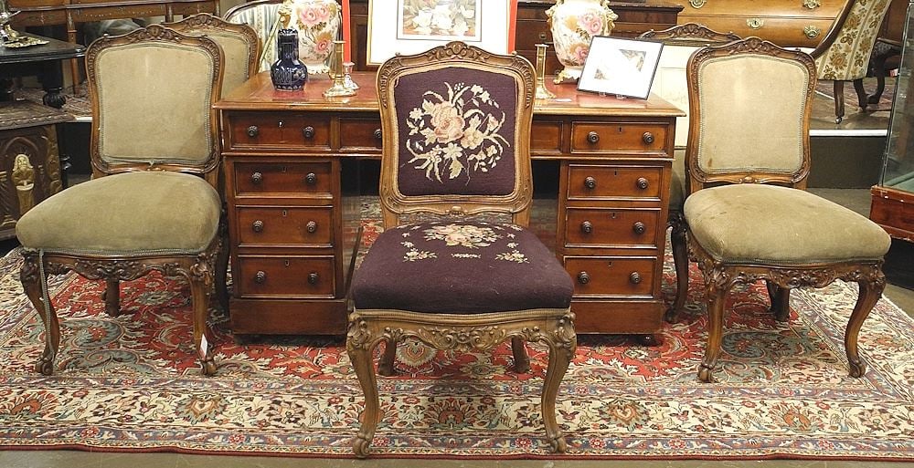 Five Carved Mahogany Salon Chairs, 37 1/2"h.: Five Carved Mahogany Salon Chairs, 37 1/2"h.