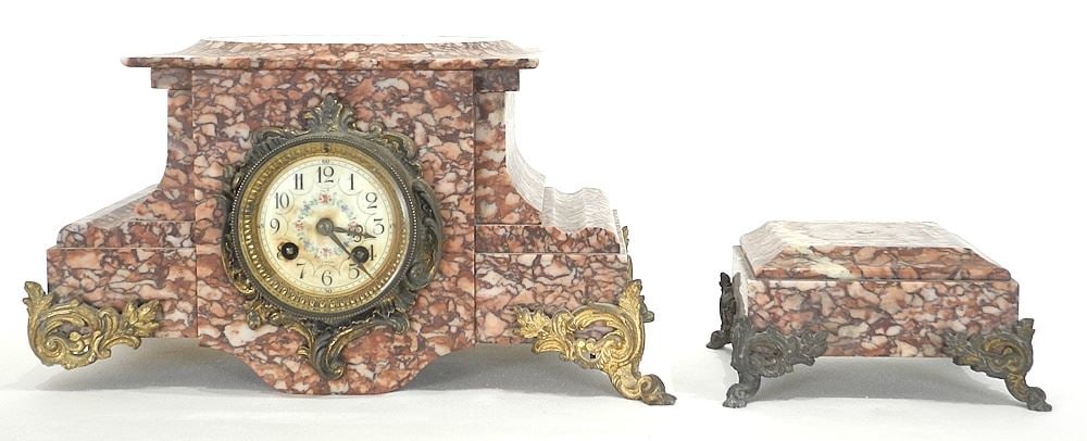 Red Marble Clock Stand & One Plinth. (1 of 4)