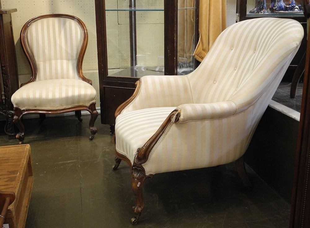 Gents Victorian Mahogany Armchair & Ladies Fireside Chair, 36"h. (1 of 3)