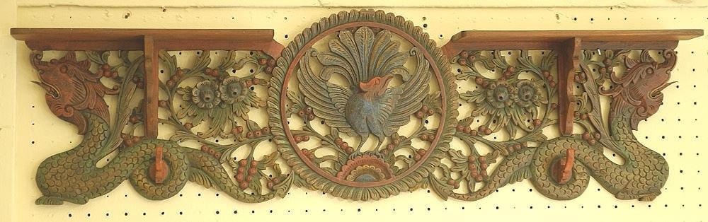 Indonesian Carved Wall Mounted Shelf , 38 1/4"w. (1 of 1)