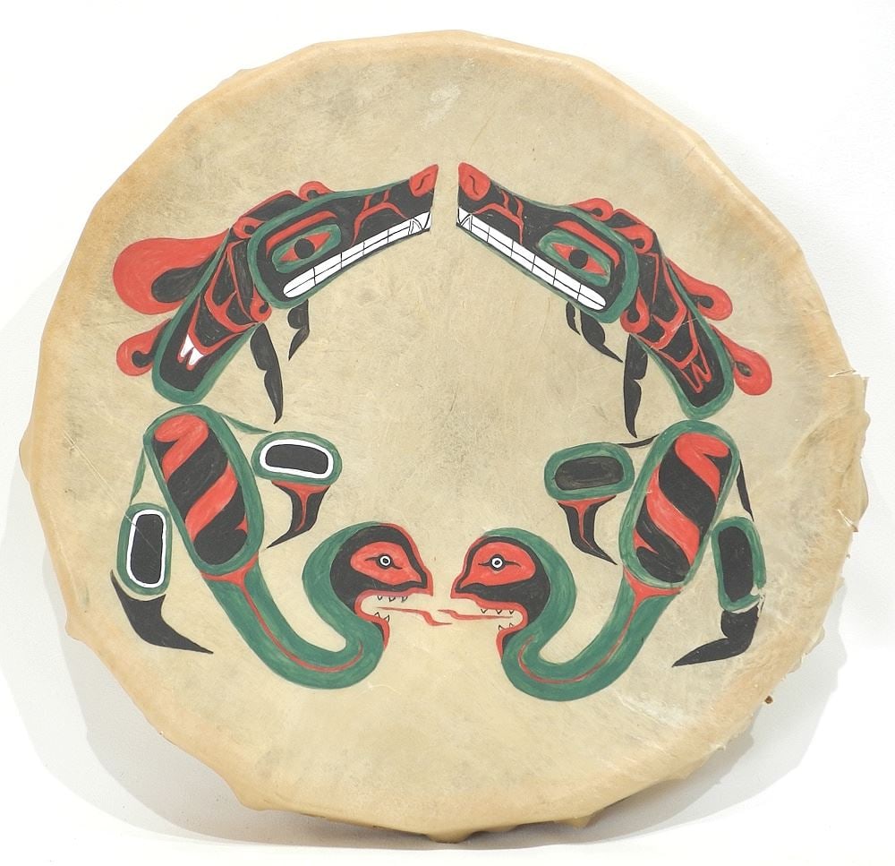 Nuu-Chah-Nulth Snake Drum, 2 1/2 x 17" Diameter (as found/condition noted). (1 of 3)