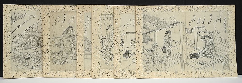 Six Japanese Woodblock Prints, Various Subjects, Unframed, 9 x 12 1/2".: Six Japanese Woodblock Prints, Various Subjects, Unframed, 9 x 12 1/2".