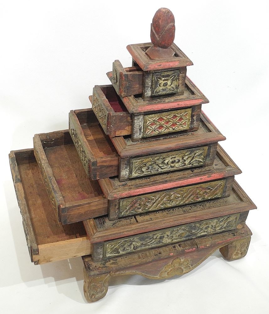 Indonesian Stupa-Shaped Chest of Drawers, 20"h.: Indonesian Stupa-Shaped Chest of Drawers, 20"h.