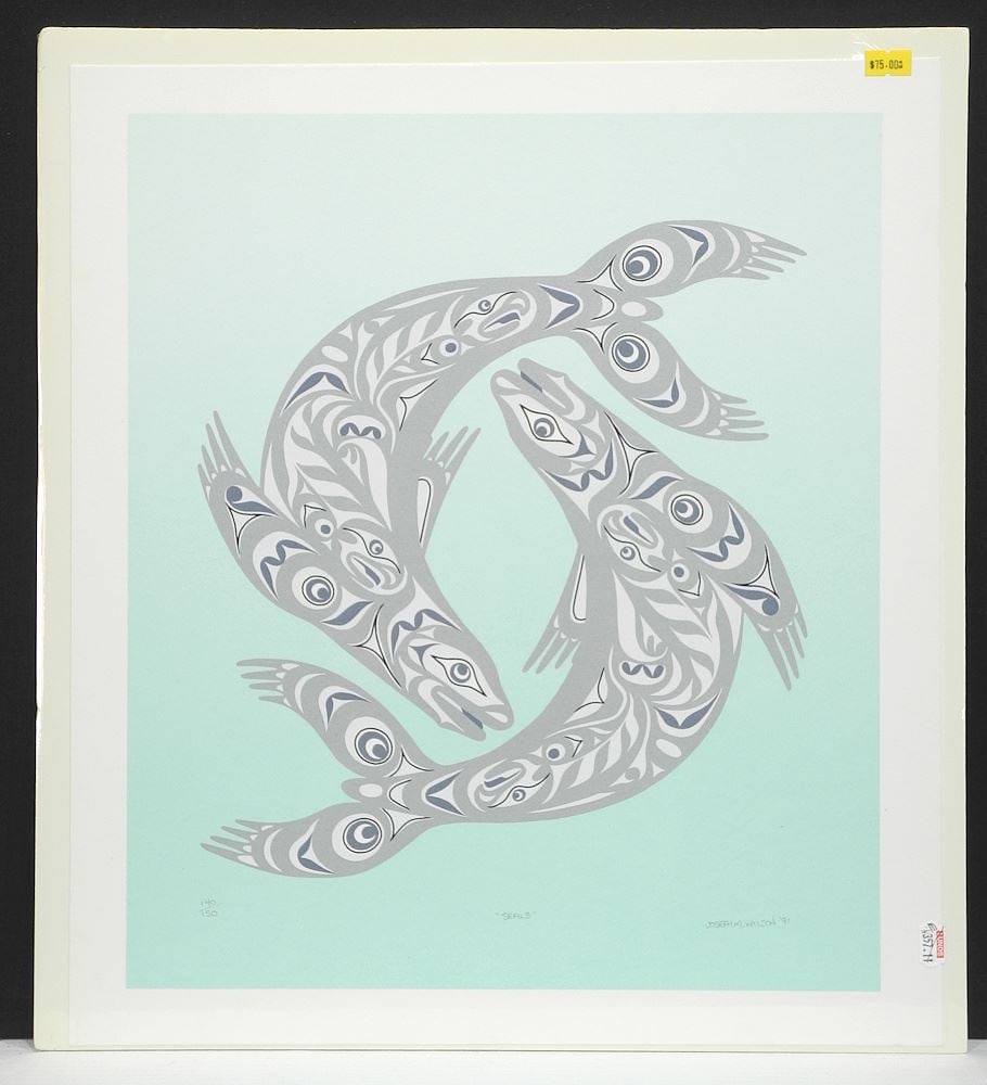 Coast Salish Serigraph signed Joseph M.Wilson, 18 x 16", "Seals" #140/150 (1 of 2)