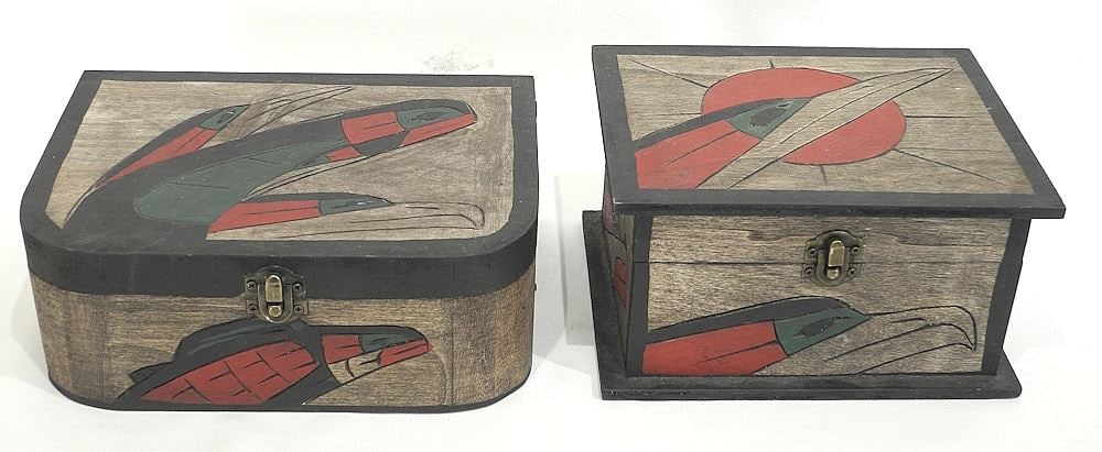 Two Coast Salish Boxes signed Dora & Frank Frenchie, 8 & 9 1/4"w. (1 of 4)