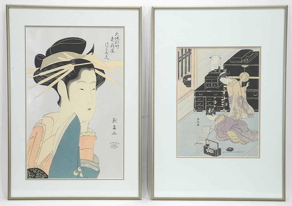 Two Japanese Woodblock Prints, Larger 14 3/4 x 9 1/2".: Two Japanese Woodblock Prints, Larger 14 3/4 x 9 1/2".