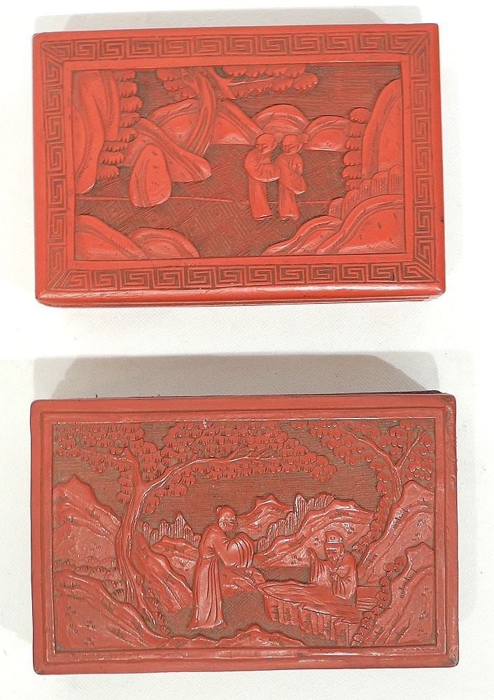 Two Chinese Cinnabar Lacquer Boxes, 5 1/2"w. (1 of 3)