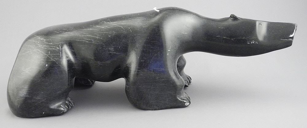 Inuit Stone Polar Bear signed with Syllabics, 13 3/4"L. (1 of 4)