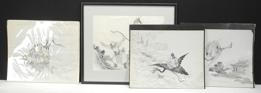 Seven Chinese Paintings (one framed) , 11 x 13 1/2". (1 of 5)
