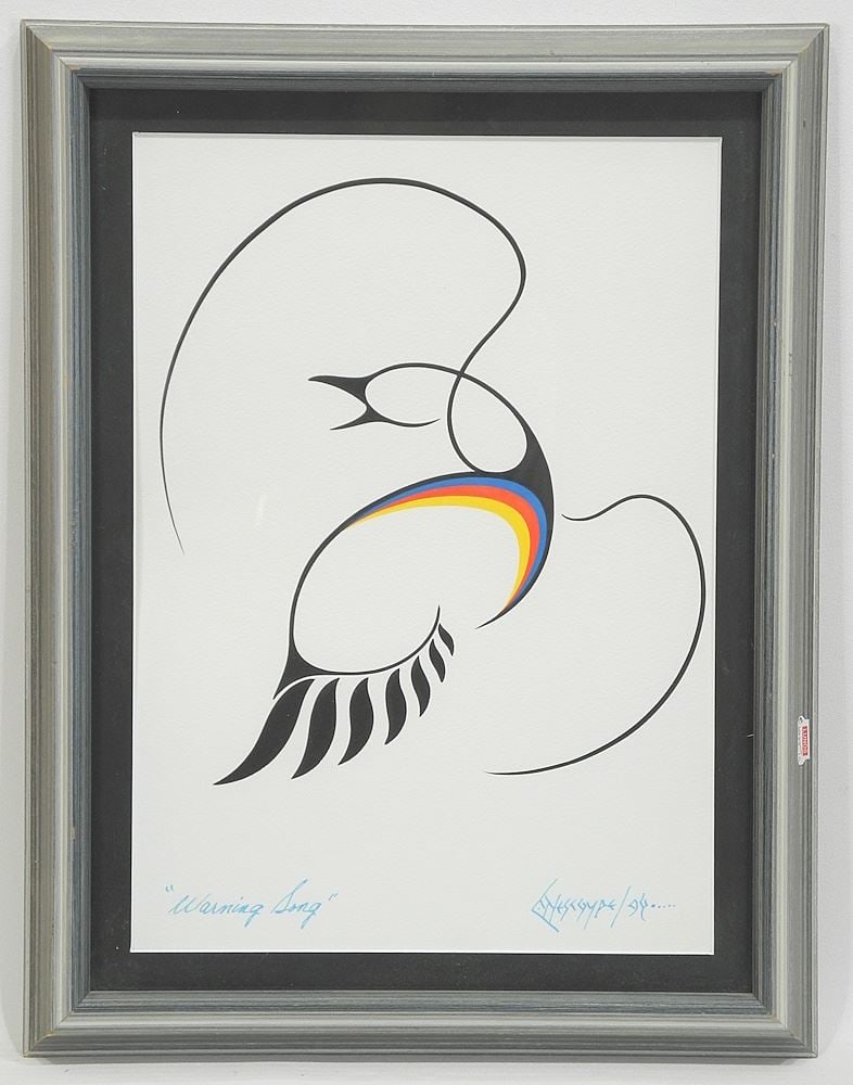 Acrylic on Paper signed C. (Clemance) Wescoupe/94, 14 x 10", "Warning Song".: Acrylic on Paper signed C. (Clemance) Wescoupe/94, 14 x 10", "Warning Song".