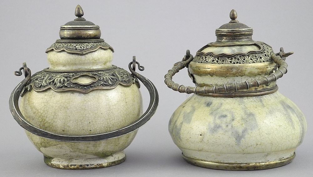 Two Chinese Metal Mounted Porcelain Vessels, 4 3/4"h. (1 of 3)
