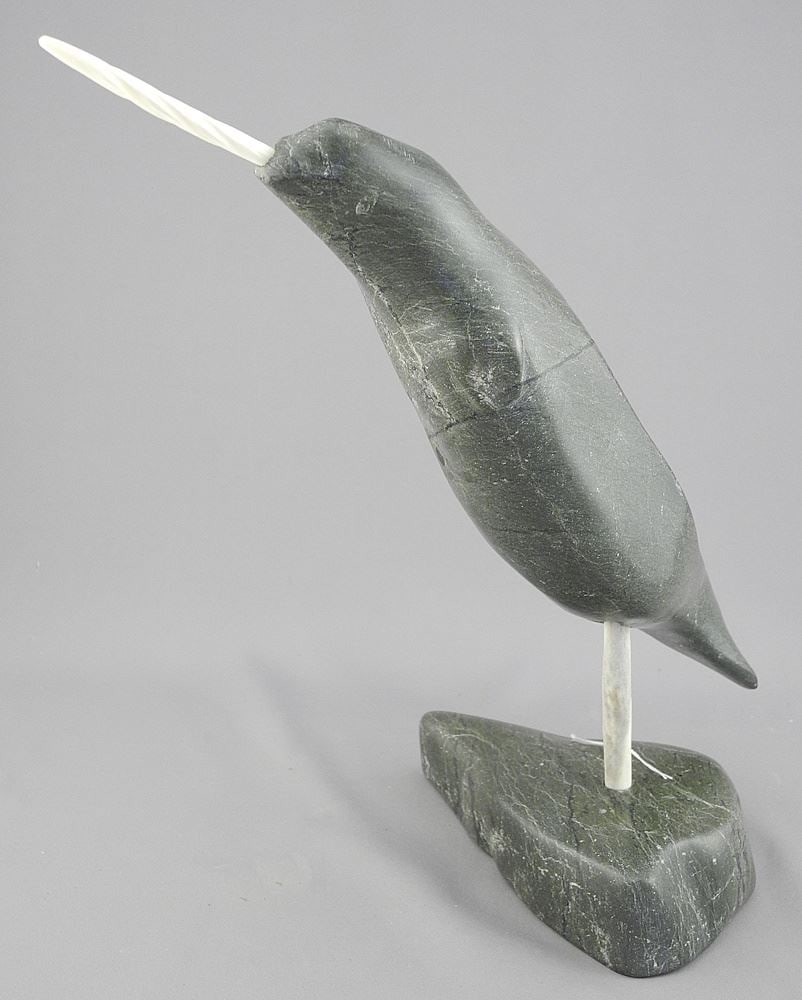 Inuit Stone Narwhal Sculpture, Unidentified, 10 1/2"h.: Inuit Stone Narwhal Sculpture, Unidentified, 10 1/2"h.