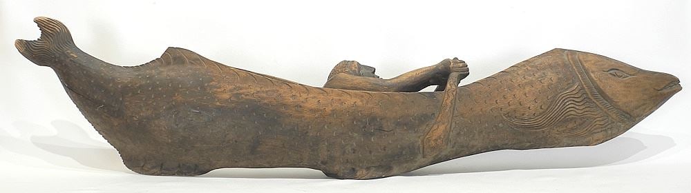Papua New Guinea Carved Wood Model Canoe, 39"L. (1 of 3)
