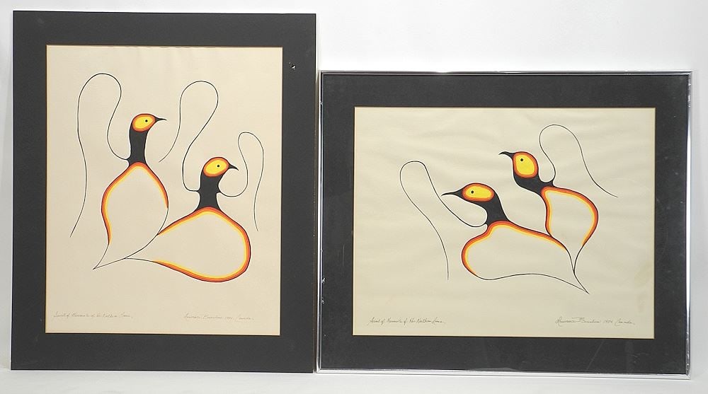 Two Acrylic on Paper signed Lawrence Beaulieu, Apx. 15 x 19", "Northern Loons", 1984. (1 of 5)