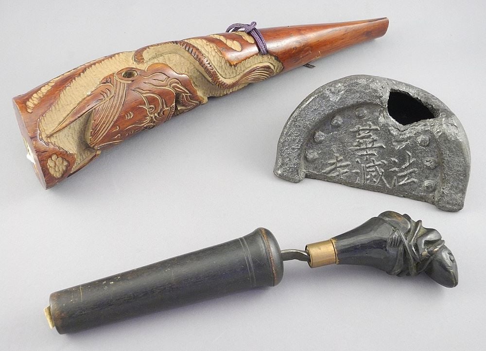 Japanese Ceramic Planter / Oni Horn /Betel Nut Tool, 5 1/2 - 12 3/8"L. (1 of 3)